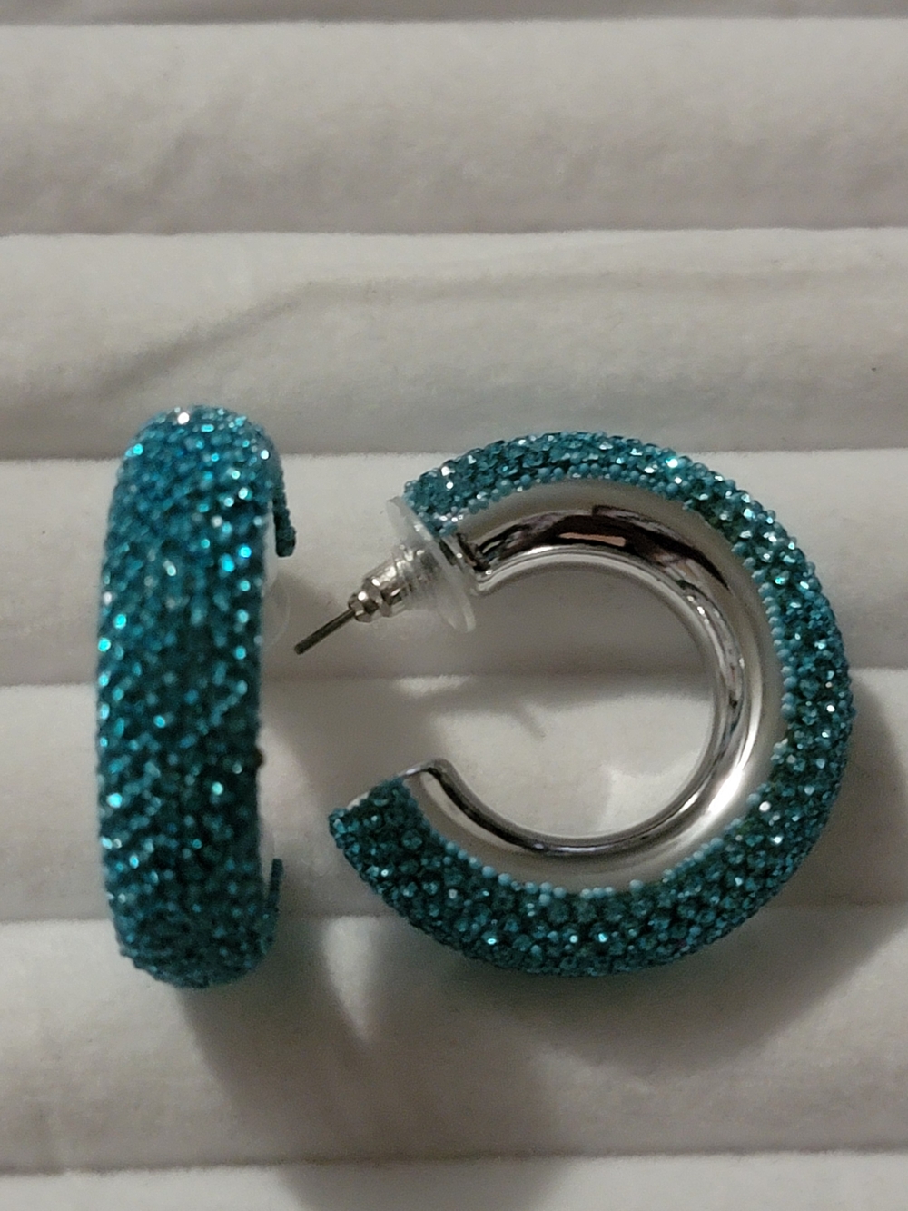 Sparkling Teal Crystal Hoop Earrings